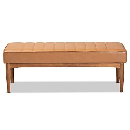 Baxton Studio Daymond Mid-Century Modern Tan Faux Leather Upholstered and Walnut Brown Finished Wood Dining Bench