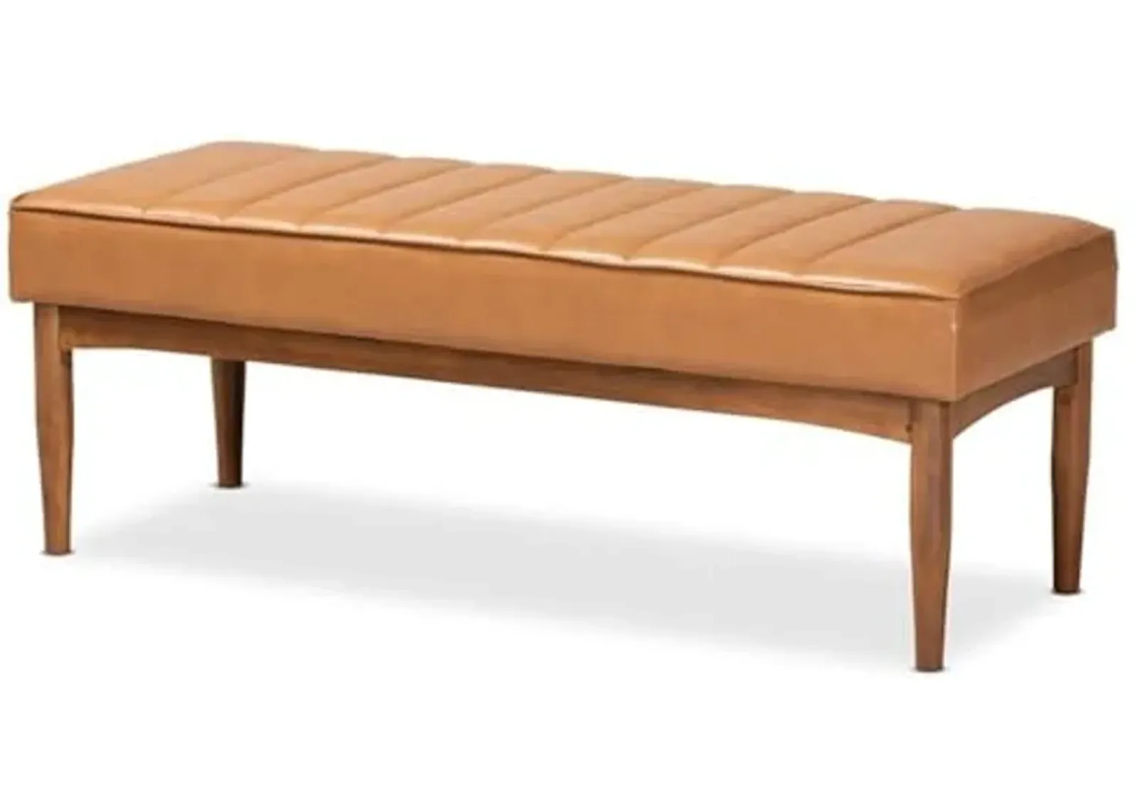 Baxton Studio Daymond Mid-Century Modern Tan Faux Leather Upholstered and Walnut Brown Finished Wood Dining Bench