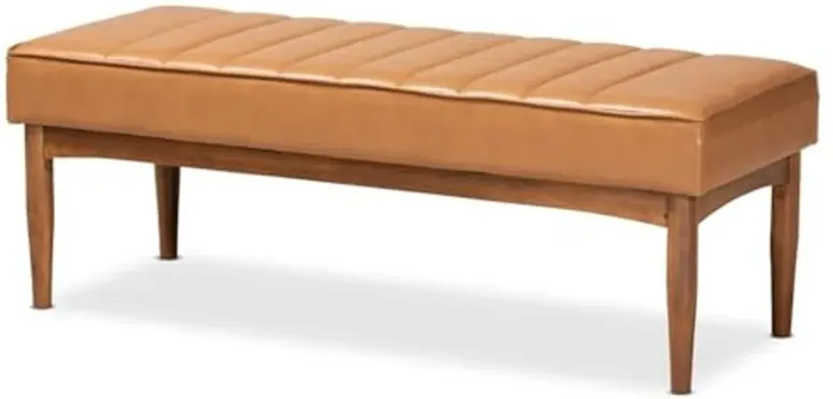 Baxton Studio Daymond Mid-Century Modern Tan Faux Leather Upholstered and Walnut Brown Finished Wood Dining Bench