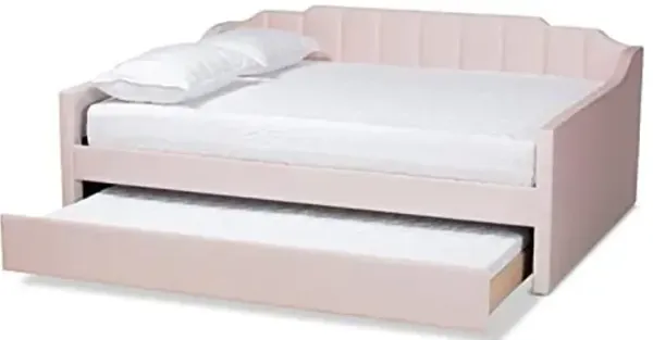 Baxton Studio Lennon Modern and Contemporary Pink Velvet Fabric Upholstered Queen Size Daybed with Trundle