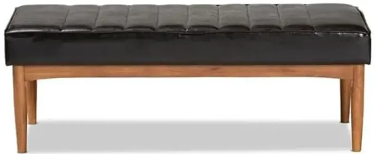 Baxton Studio Daymond Mid-Century Modern Dark Brown Faux Leather Upholstered and Walnut Brown Finished Wood Dining Bench