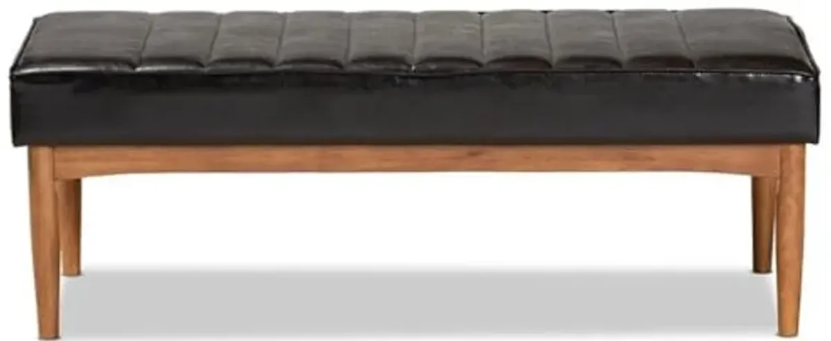 Baxton Studio Daymond Mid-Century Modern Dark Brown Faux Leather Upholstered and Walnut Brown Finished Wood Dining Bench