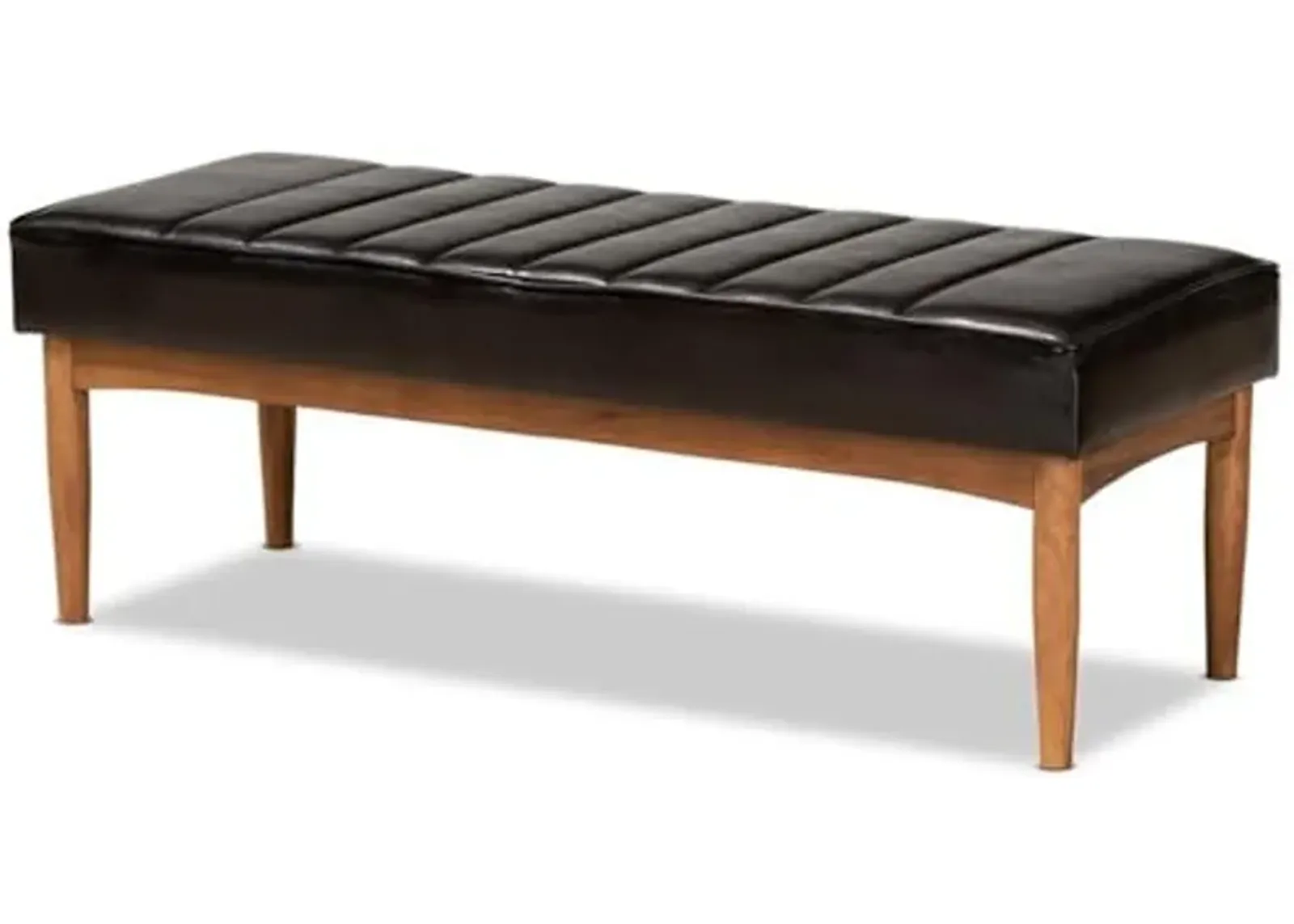 Baxton Studio Daymond Mid-Century Modern Dark Brown Faux Leather Upholstered and Walnut Brown Finished Wood Dining Bench