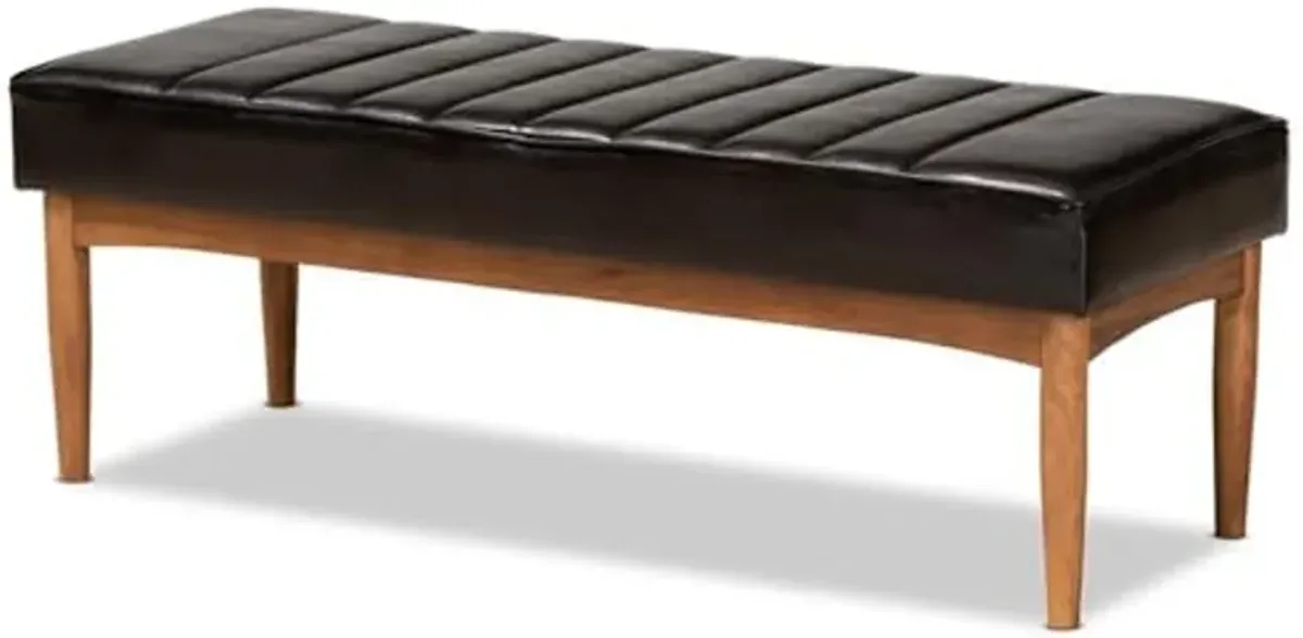 Baxton Studio Daymond Mid-Century Modern Dark Brown Faux Leather Upholstered and Walnut Brown Finished Wood Dining Bench