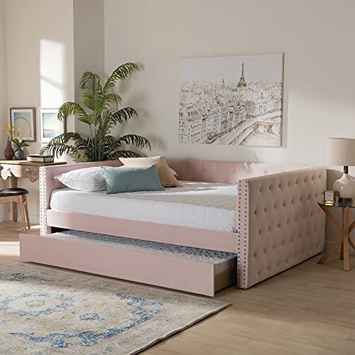 Baxton Studio Larkin Daybeds, Queen, Twin, Pink Velvet Velvet