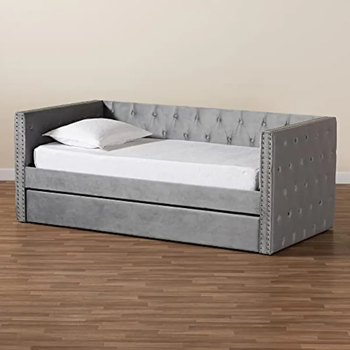 Baxton Studio Larkin Daybeds, Twin, Twin, Silver Grey Velvet