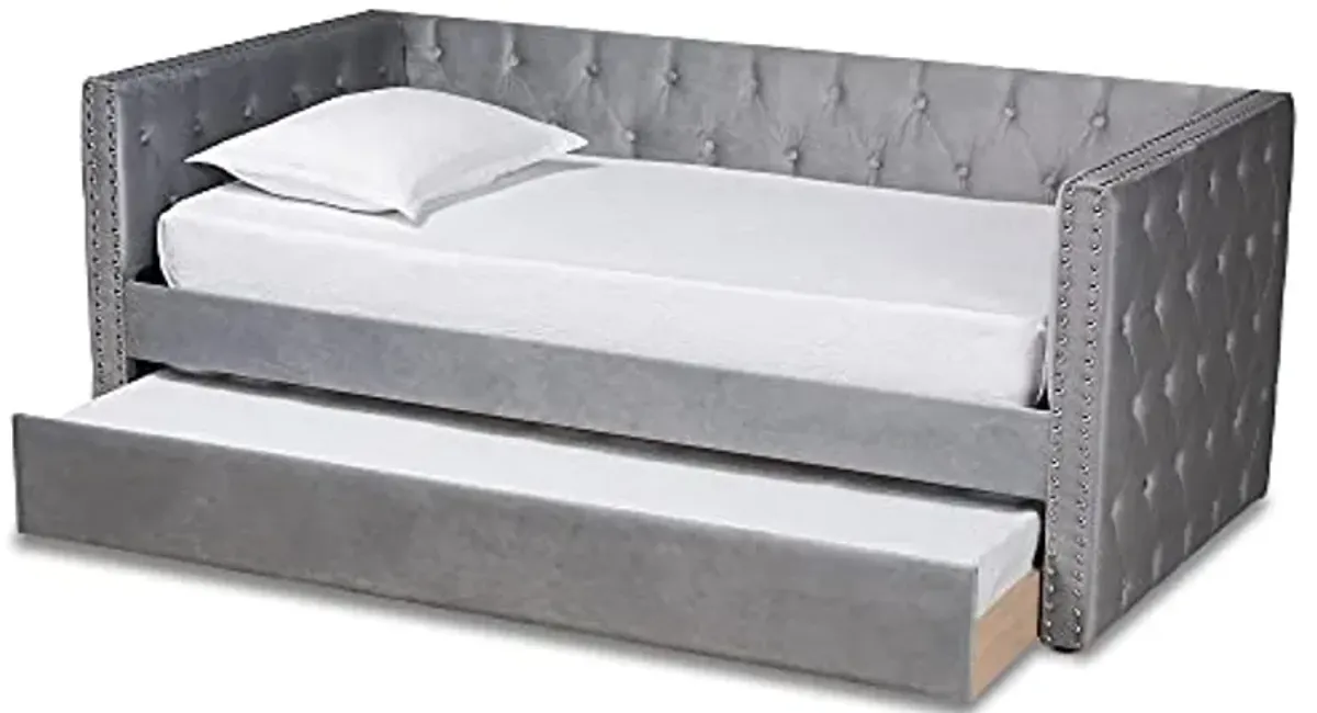 Baxton Studio Larkin Daybeds, Twin, Twin, Silver Grey Velvet