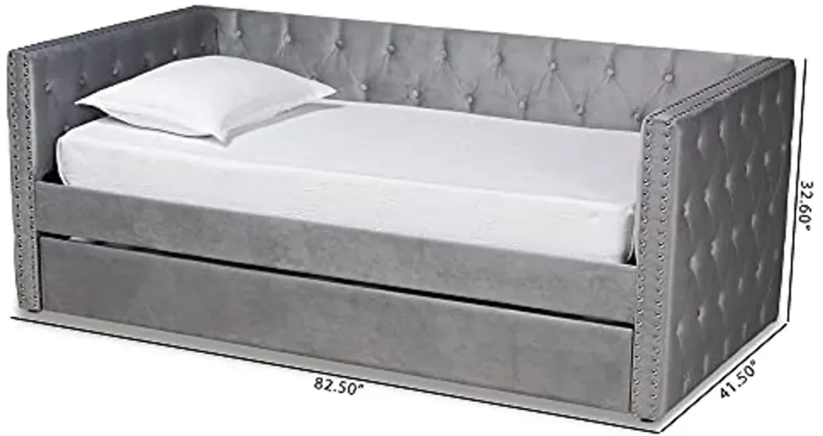 Baxton Studio Larkin Daybeds, Twin, Twin, Silver Grey Velvet