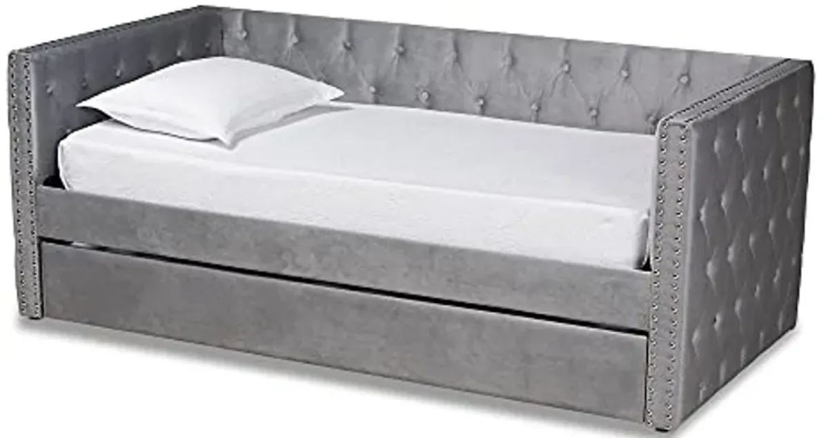 Baxton Studio Larkin Daybeds, Twin, Twin, Silver Grey Velvet