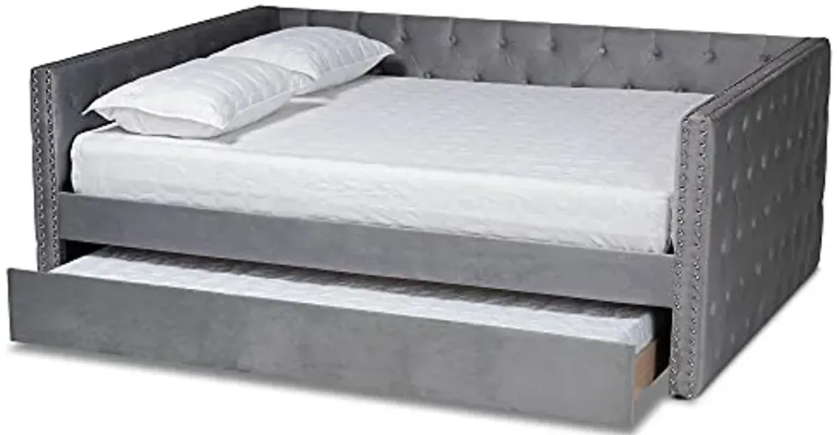 Baxton Studio Larkin Daybeds, Queen, Twin, Silver Grey Velvet