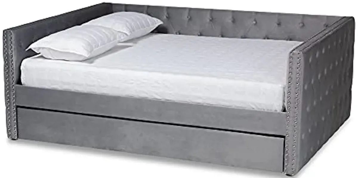 Baxton Studio Larkin Daybeds, Queen, Twin, Silver Grey Velvet