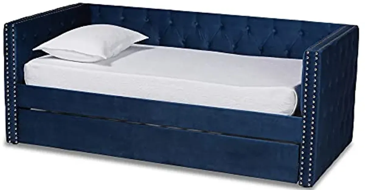 Baxton Studio Larkin Daybeds, Twin, Twin, Navy Blue Velvet