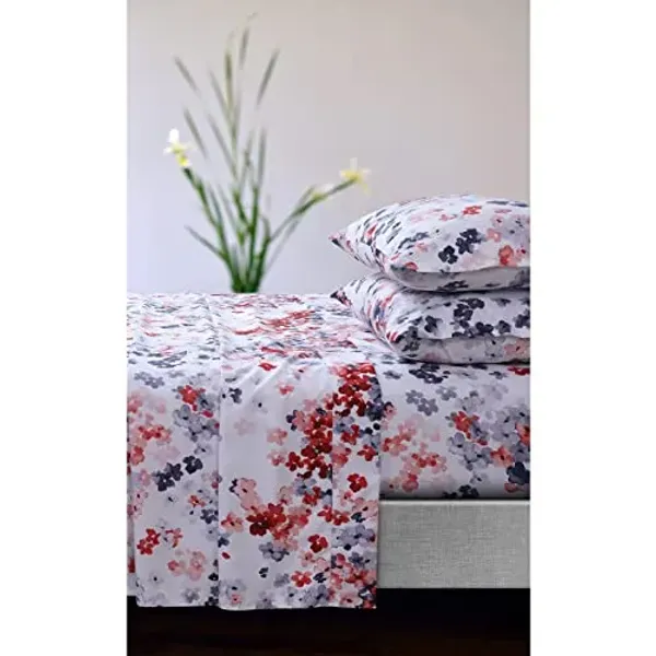 Juliette Printed 110-GSM Microfiber Sheet Set Red Cal King