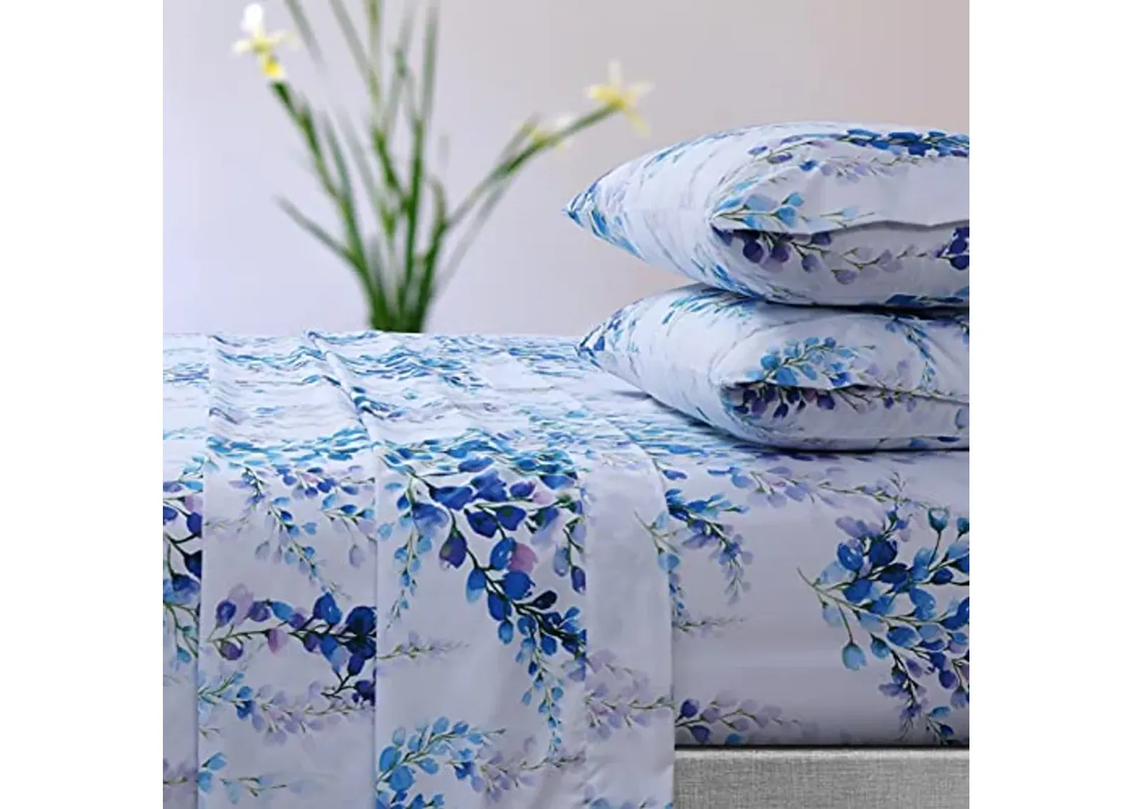 Tribeca Living Azores Home Jolie Printed Deep Pocket Sheet Set Twin, Blue, JOLIE110SHETW