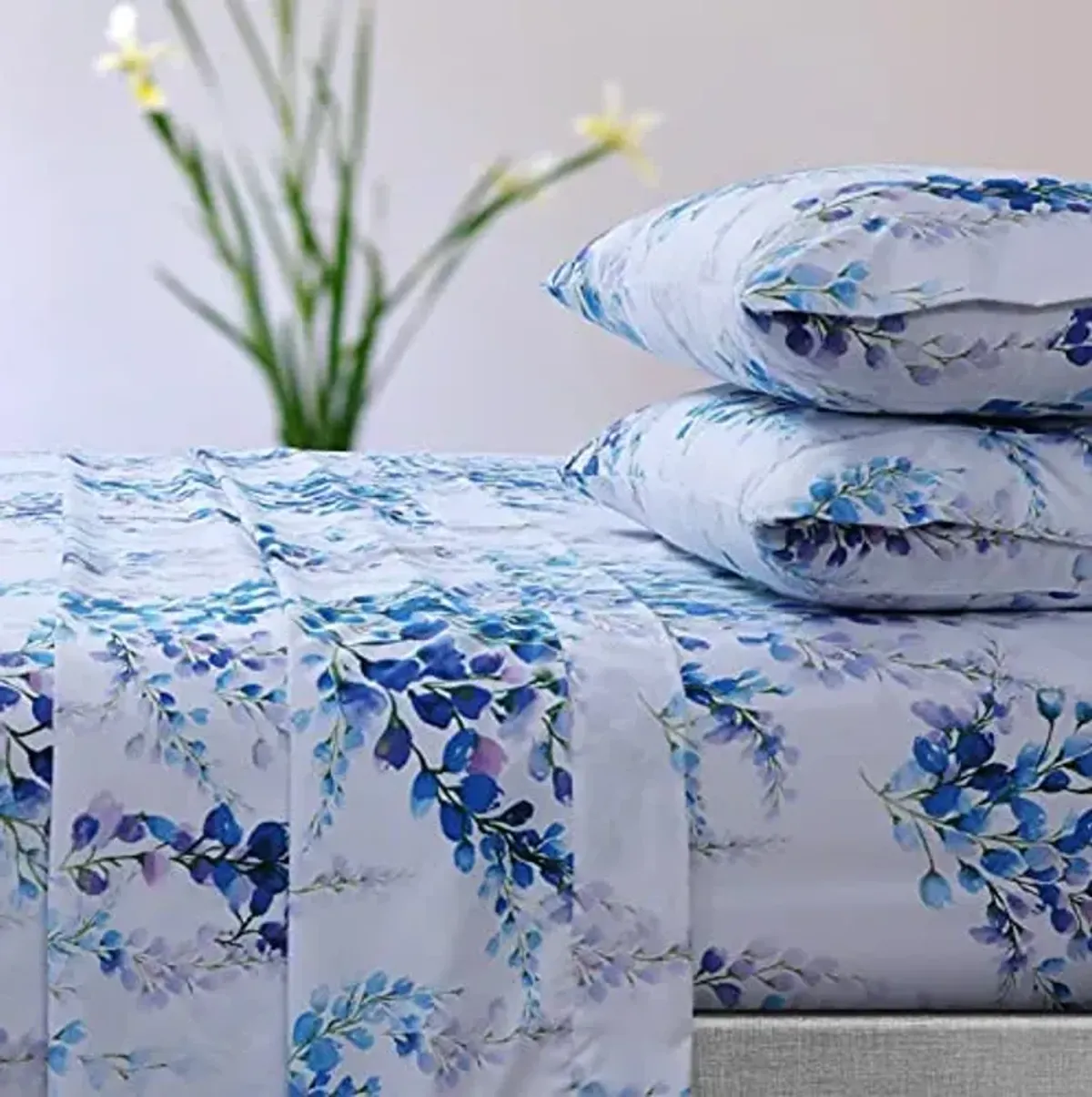Azores Home Jolie Printed Deep Pocket Sheet Set Twin, Blue, JOLIE110SHETW