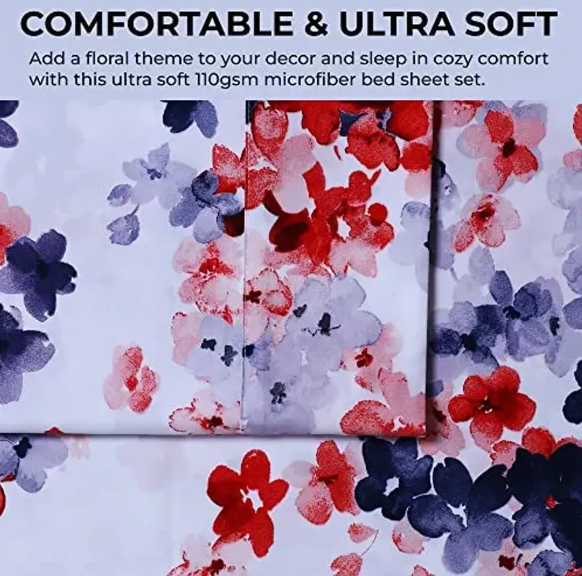 Azores Home Juliette Printed Deep Pocket Sheet Set Red Twin XL (JUL110SHETWXRE)