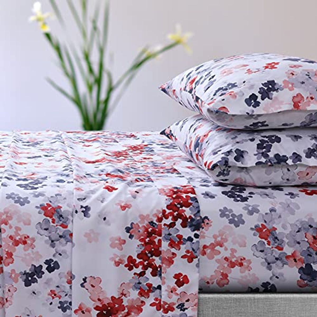 Tribeca Living Azores Home Juliette Printed Deep Pocket Sheet Set Red Twin XL (JUL110SHETWXRE)