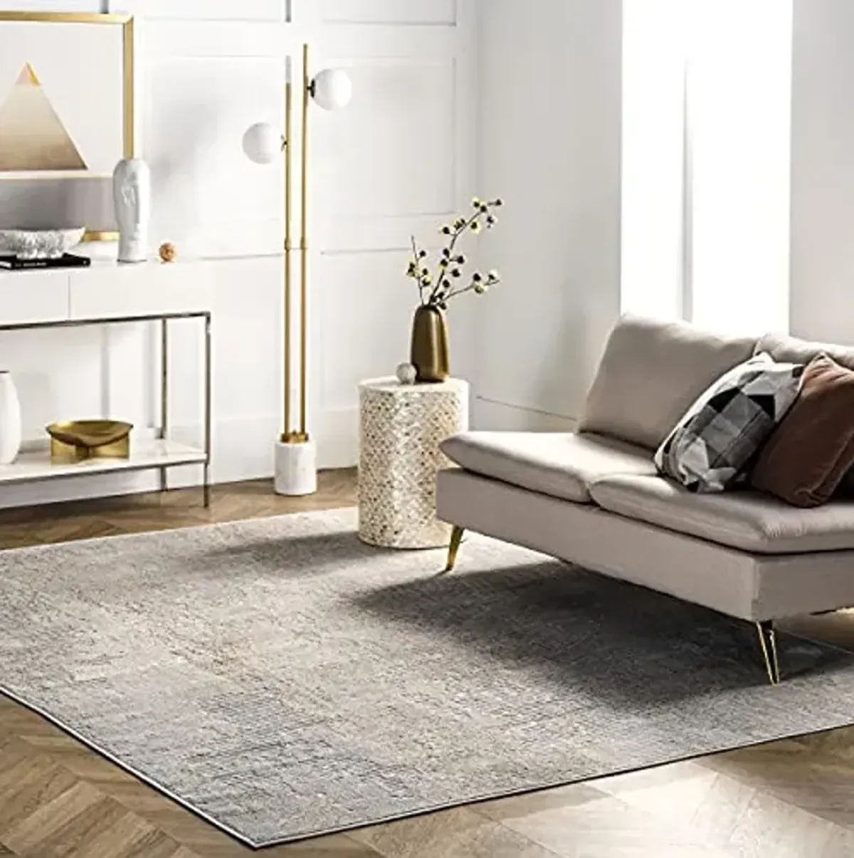 nuLOOM Alice Light Grey/Ivory, 4' x 6', Modern Abstract, Recycled Materials, Comfy and Soft, High Traffic, Stain Resistant, Durable Area Rug for Bedroom, Living Room, Dining Space, Entryway