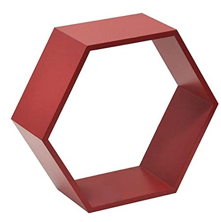 Heritage Kids Wooden Hexagon Hanging Wall Shelf and Décor, Red,9.75"