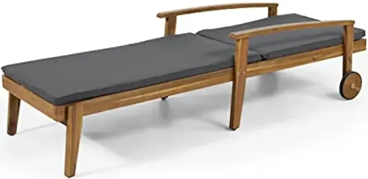 Christopher Knight Home Jason Outdoor Chaise Lounge with Water Resistant Cushion - Acacia Wood - Teak/Dark Gray