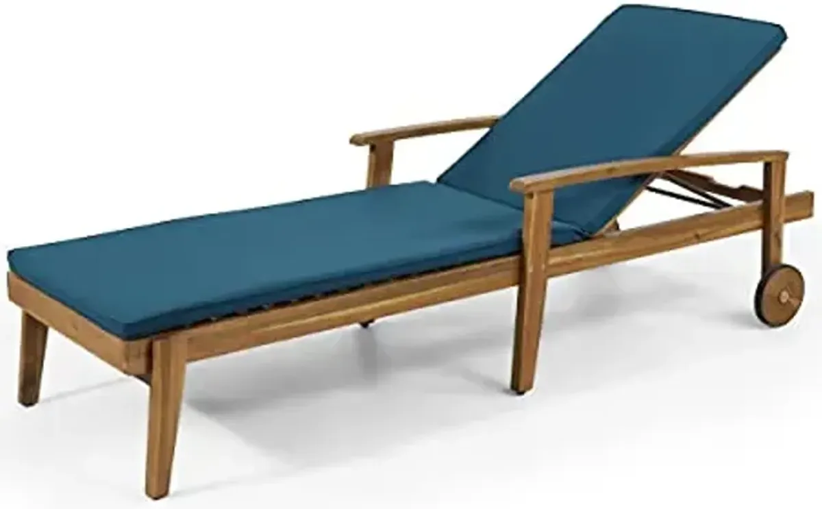 Christopher Knight Home Jason Outdoor Chaise Lounge with Water Resistant Cushion - Acacia Wood - Teak/Blue