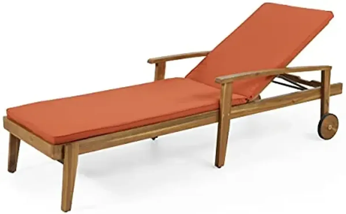 Christopher Knight Home Jason Outdoor Chaise Lounge with Water Resistant Cushion - Acacia Wood - Teak/Orange