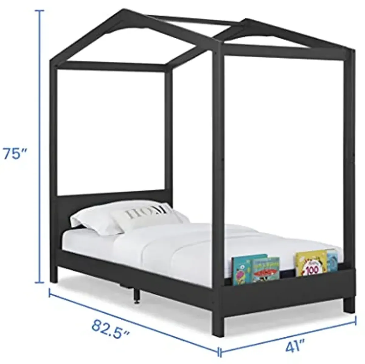 Delta Children Poppy House Wood Twin Bed, Platform Bed - No Box Spring Needed, Midnight Grey