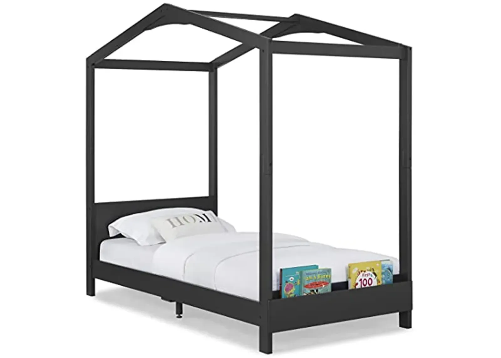 Delta Children Poppy House Wood Twin Bed, Platform Bed - No Box Spring Needed, Midnight Grey