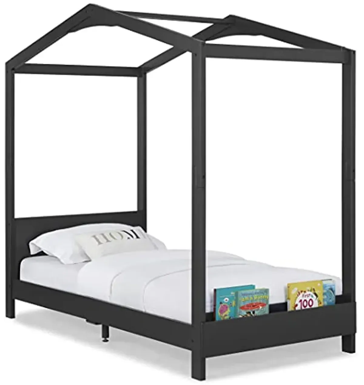 Delta Children Poppy House Wood Twin Bed, Platform Bed - No Box Spring Needed, Midnight Grey