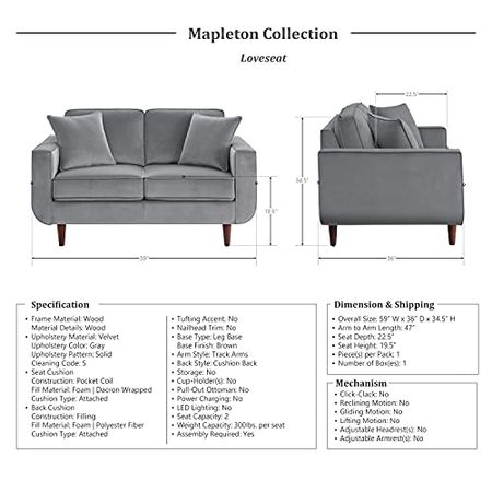 Lexicon Mapleton 2-Piece Living Room Set, Gray
