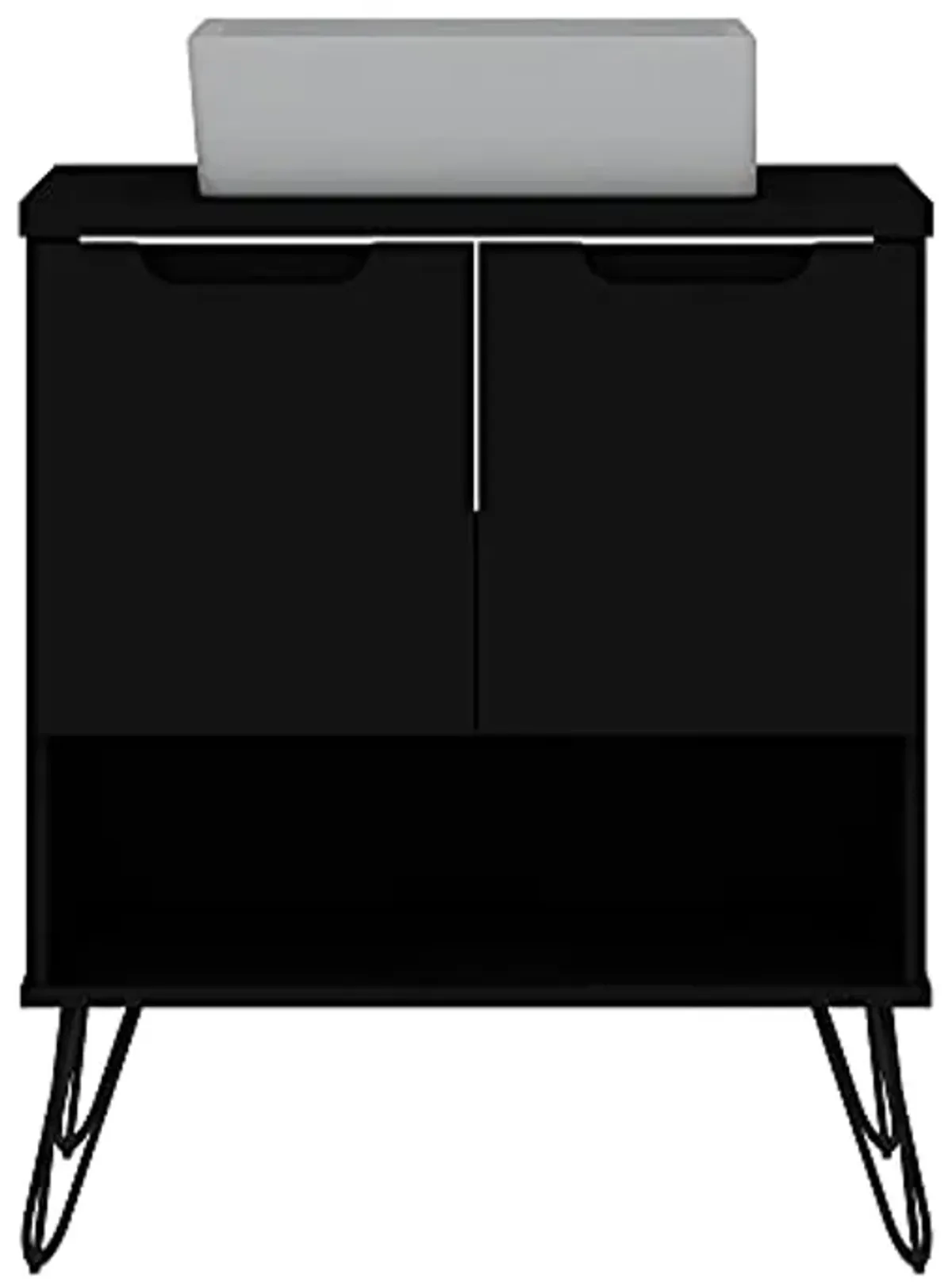 Manhattan Comfort Rockefeller Mid Century Modern Bathroom Vanity Sink, 26.38", Large, Black