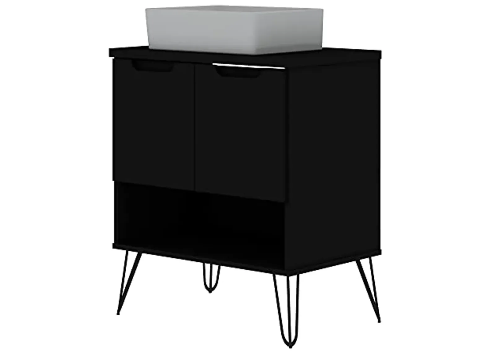 Manhattan Comfort Rockefeller Mid Century Modern Bathroom Vanity Sink, 26.38", Large, Black