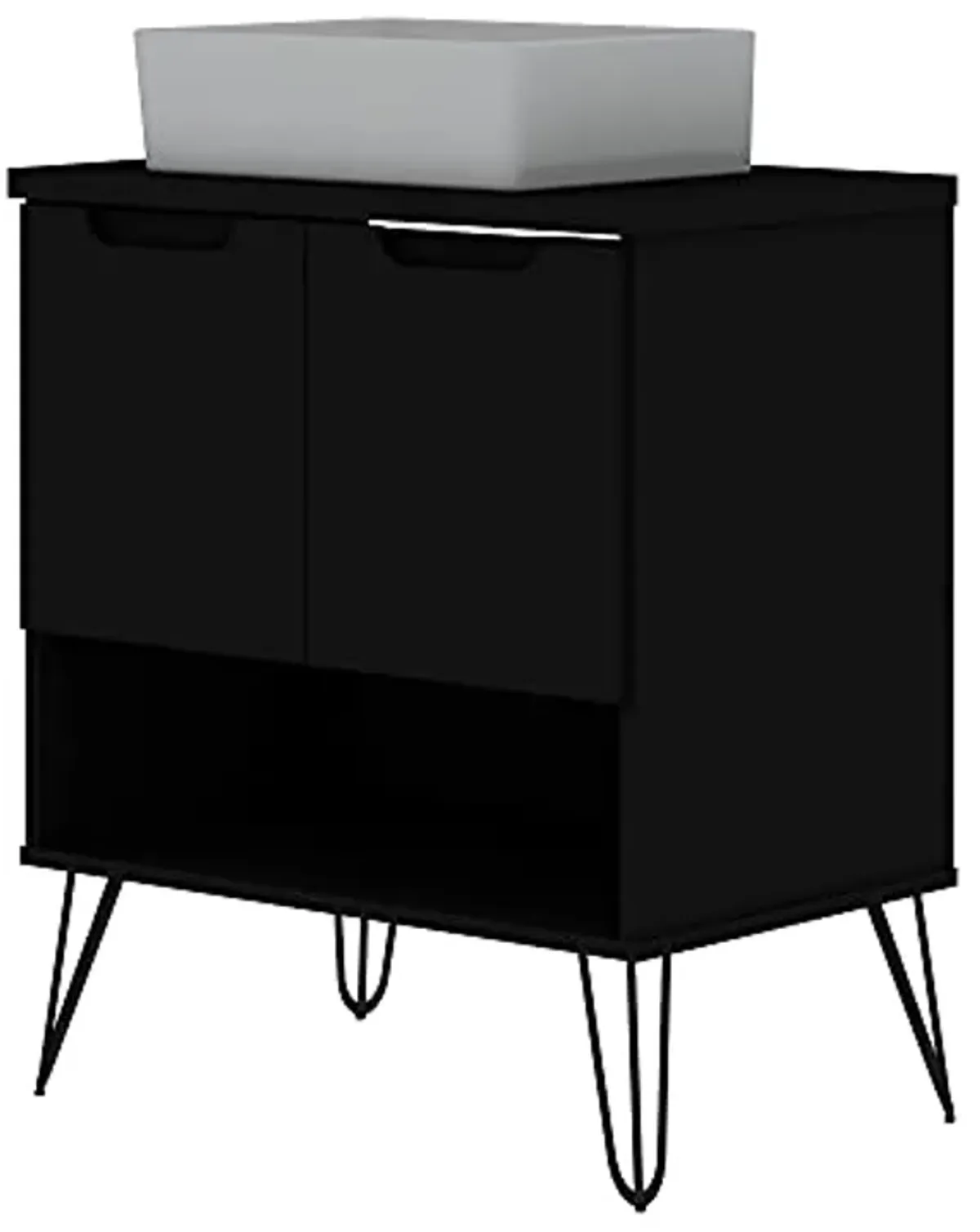 Manhattan Comfort Rockefeller Mid Century Modern Bathroom Vanity Sink, 26.38", Large, Black