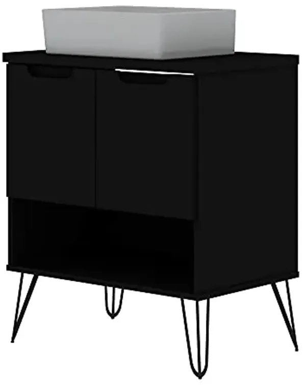 Manhattan Comfort Rockefeller Mid Century Modern Bathroom Vanity Sink, 26.38", Large, Black