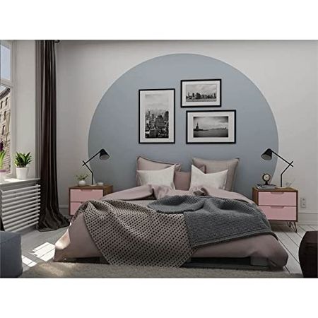 Manhattan Comfort Rockefeller Mid Century Modern 2-Drawer Bedroom Nightstand, Pink
