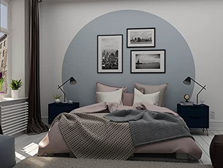 Manhattan Comfort Rockefeller Mid Century Modern 2-Drawer Bedroom Nightstand, Blue