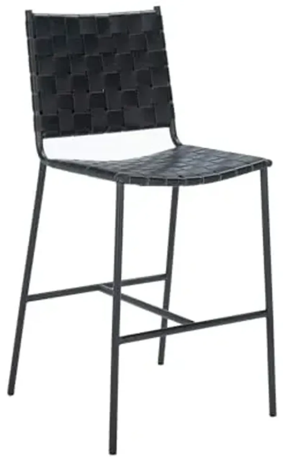 SAFAVIEH Home Collection Olenna Black Woven Leather 26-inch Kitchen Breakfast Nook Island Dining Pub Counter Stool (Fully Assembled)