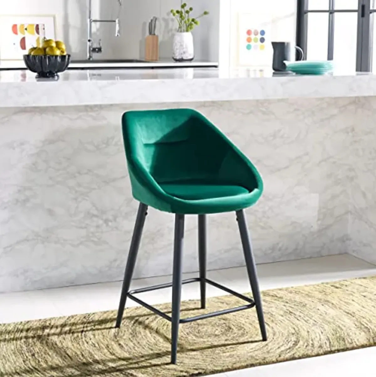 SAFAVIEH Home Collection Zorica Emerald Green Velvet/Black 25-inch Kitchen Breakfast Nook Island Dining Pub Counter Stool