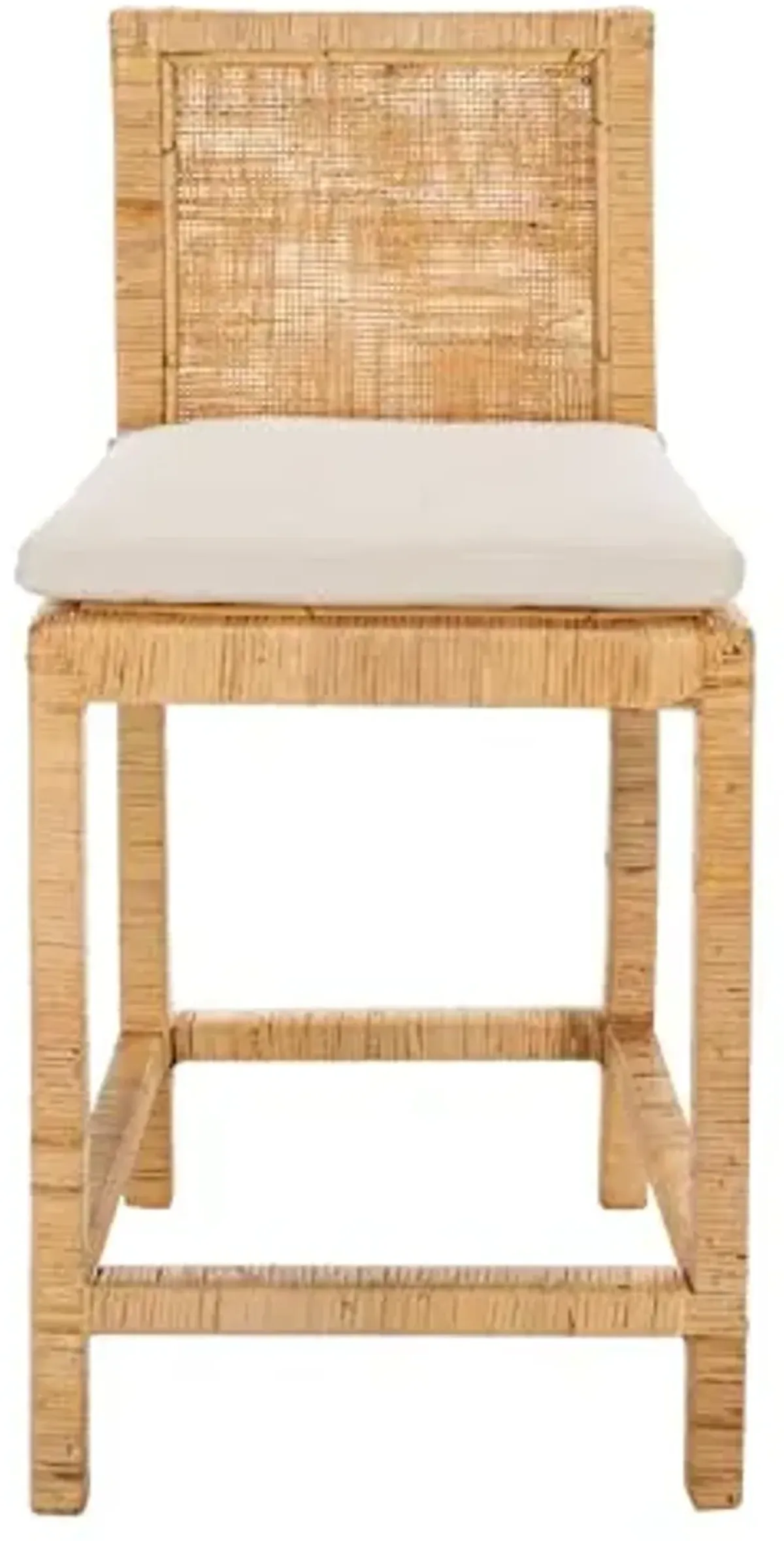 SAFAVIEH Home Collection Tojo Natural Cane/White Solid Wood 24-inch Counter Stool with Cushion (Fully Assembled)