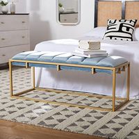 Safavieh Home Collection Thalam Velvet Rectangle Living Room Bedroom Entryway Foyer Office Hallway Upholstered Channel Tufted Bench BCH6208A, 0, Slate Blue/Gold