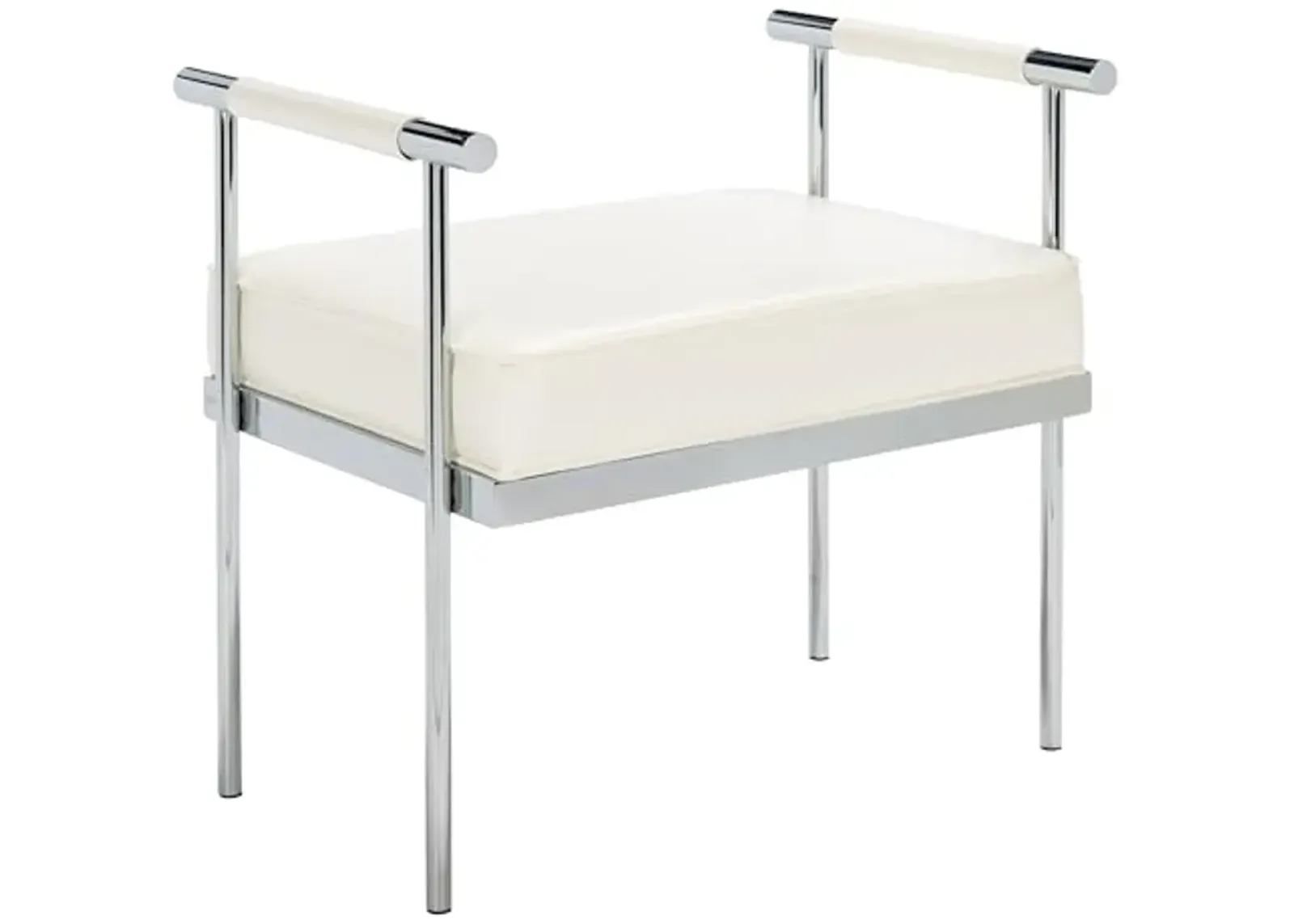 SAFAVIEH Home Collection PIM White Faux Leather/Chrome Small Rectangle Bench with Arms