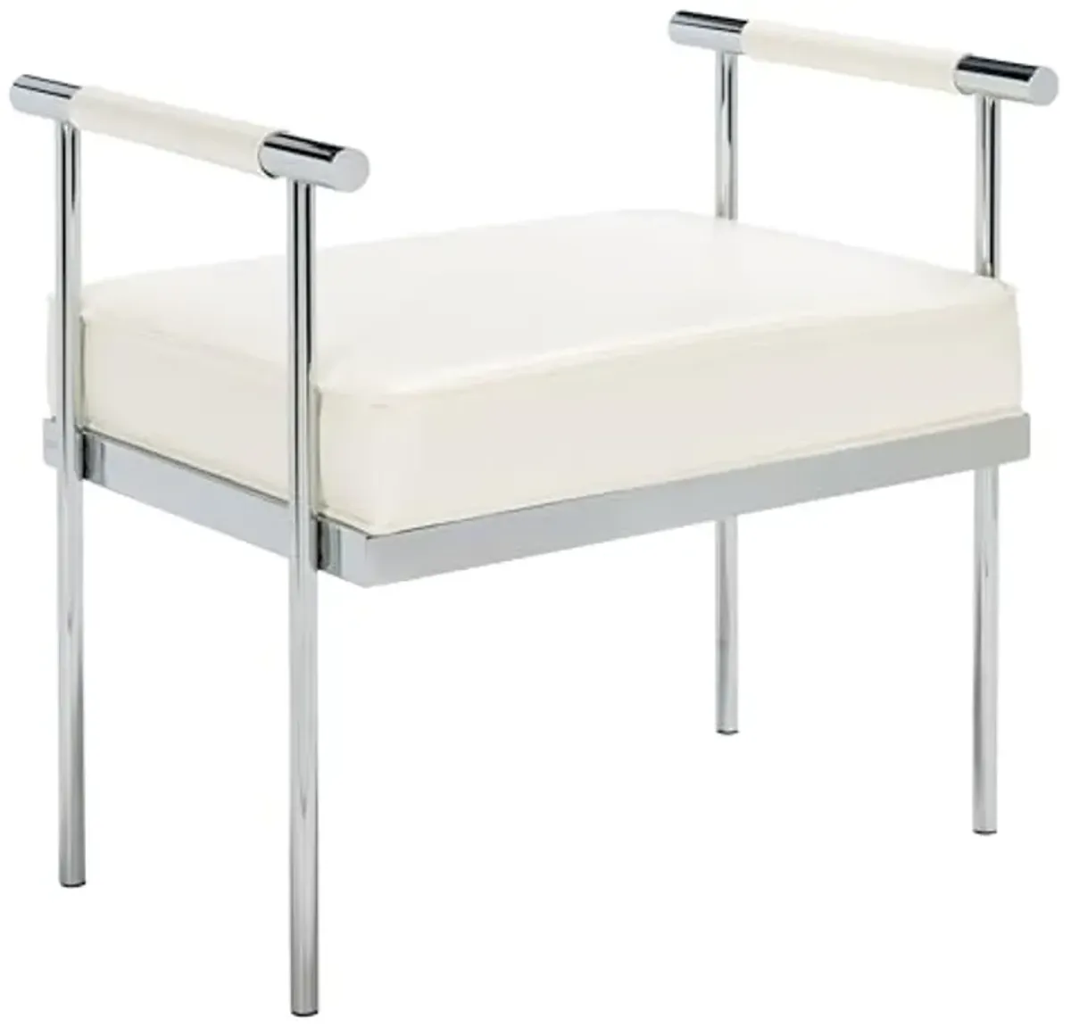 SAFAVIEH Home Collection PIM White Faux Leather/Chrome Small Rectangle Bench with Arms