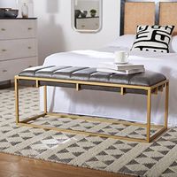 Safavieh Home Collection Thalam Faux Leather Rectangle Living Room Bedroom Entryway Foyer Office Hallway Upholstered Channel Tufted Bench BCH6208C, 0, Grey/Gold