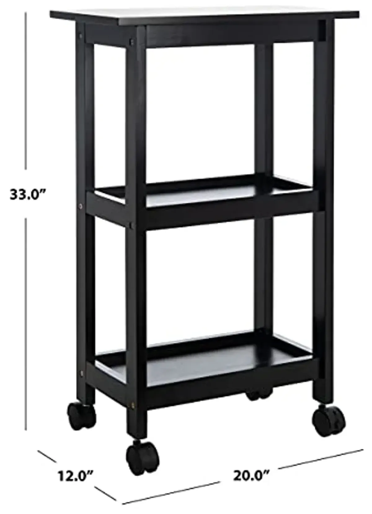 SAFAVIEH Home Collection Bevin 2-Shelf Storage Dining Room Bar Trolley Kitchen Cart with Wheels KCH1400A, 0, Black