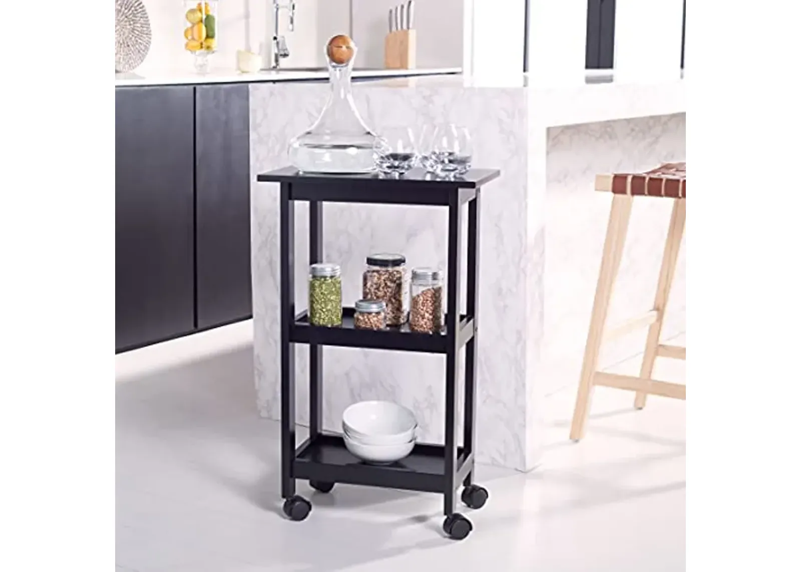 SAFAVIEH Home Collection Bevin 2-Shelf Storage Dining Room Bar Trolley Kitchen Cart with Wheels KCH1400A, 0, Black