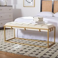 Safavieh Home Collection Thalam Velvet Rectangle Living Room Bedroom Entryway Foyer Office Hallway Upholstered Channel Tufted Bench BCH6208B, 0, Cream/Gold