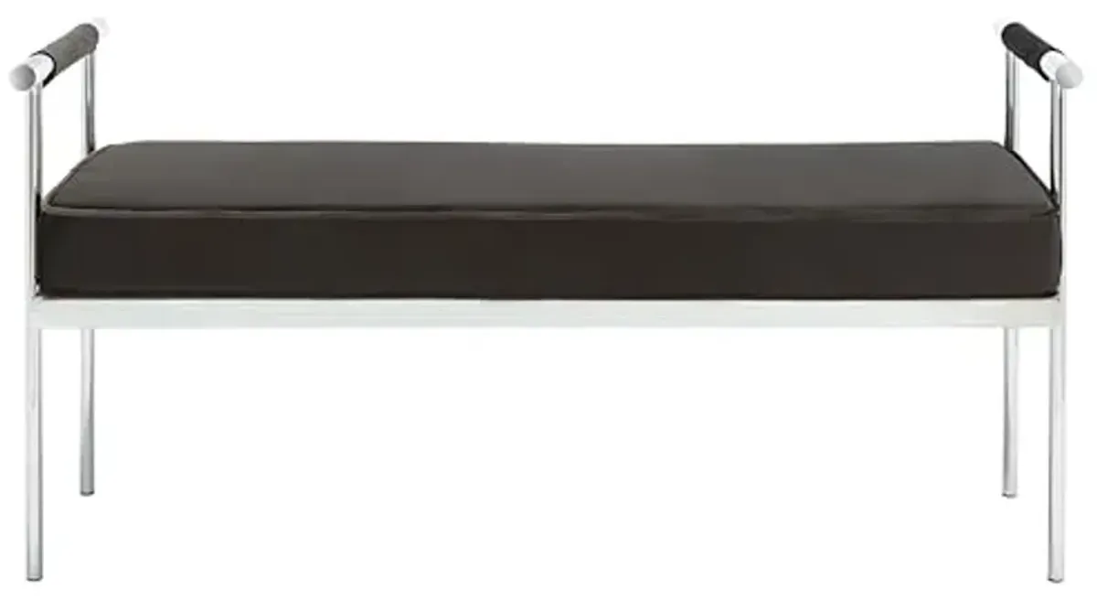 SAFAVIEH Home Collection PIM Shale Velvet/Chrome Long Rectangle Living Room Bedroom Entryway Foyer Office Hallway Upholstered Bench with Arms