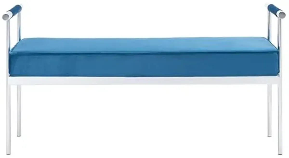 SAFAVIEH Home Collection PIM Navy Velvet/Chrome Long Rectangle Living Room Bedroom Entryway Foyer Office Hallway Upholstered Bench with Arms