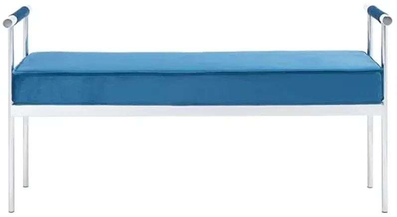 SAFAVIEH Home Collection PIM Navy Velvet/Chrome Long Rectangle Living Room Bedroom Entryway Foyer Office Hallway Upholstered Bench with Arms