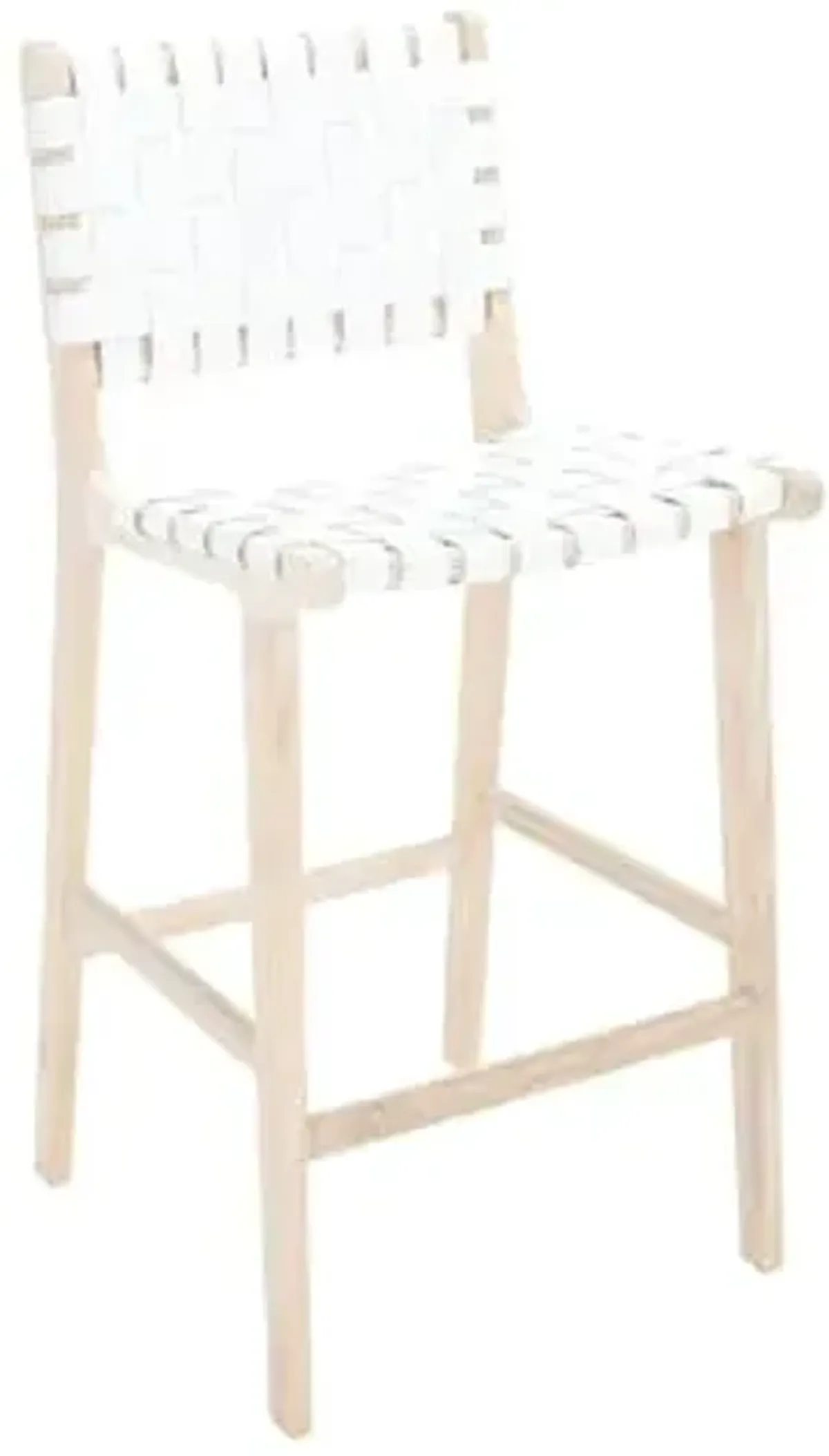 Safavieh Home Collection Adah White Woven Leather/Natural 27-inch Leather Kitchen Breakfast Nook Island Dining Pub Counter Stool (Fully Assembled)